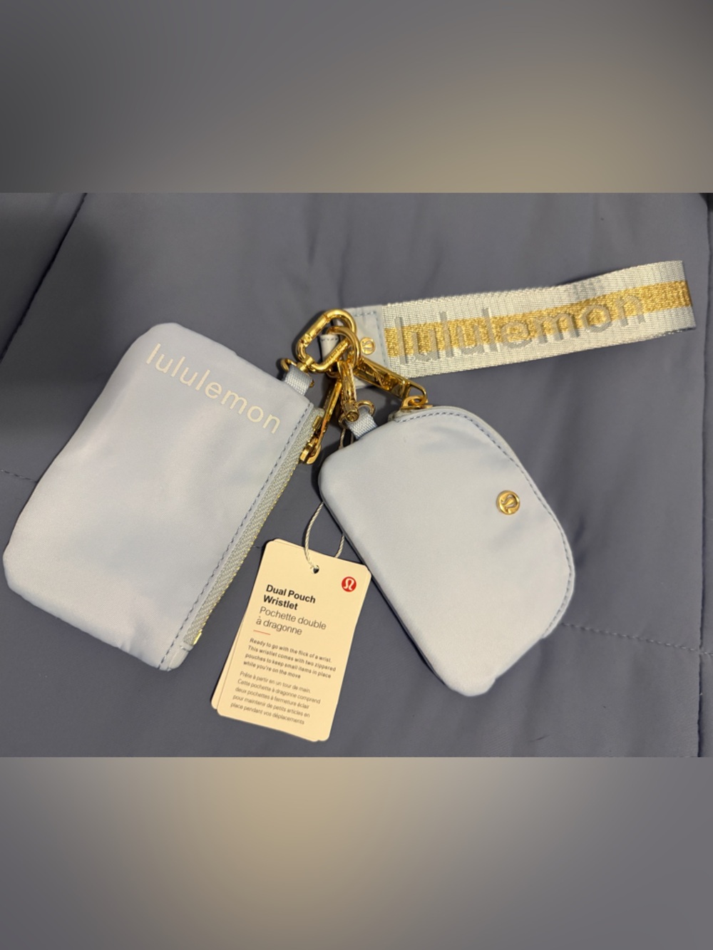 Lululemon Dual Pouch Wristlet NWT Blue Grey Gold